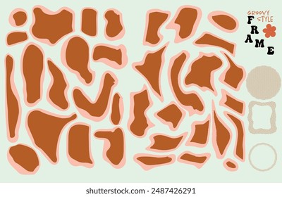 Hand drawn psychedelic retro textbox for social media. Trendy graphic template of curved frame. groovy style . Vector illustration