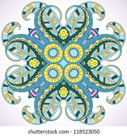Hand drawn psychedelic round ornamental element