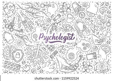 Hand drawn psychologist set doodle vector background