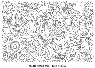 Hand drawn psychologist set doodle vector illustration background