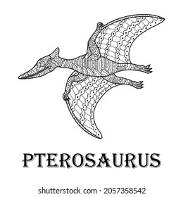 Hand drawn of Pterosaur in zentangle style