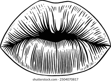 Dibujado a mano Puckered Lips Human Mouth Sketch Ilustración