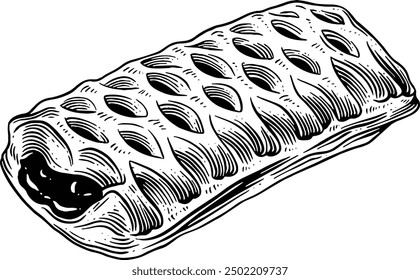 Hand drawn Puff Pastry with Jam Filling Sketch Illustration