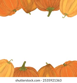 Hand drawn pumpkin arrangement. Pumpkin flower frame for card design.