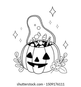 Hand Drawn pumpkin basket and candy  vector illustration Halloween pumpkin