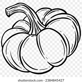 Hand drawn pumpkin in  brush style isolated on transparent PNG background for Thanksgiving 