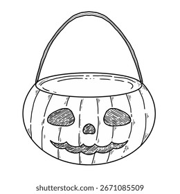 Hand drawn pumpkin bucket doodle style line art vector illustration