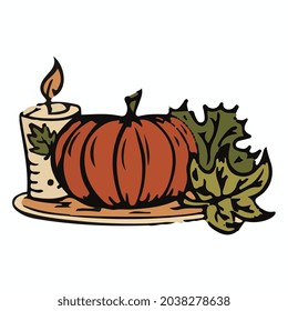 hand drawn pumpkin candle thanksgiving vector