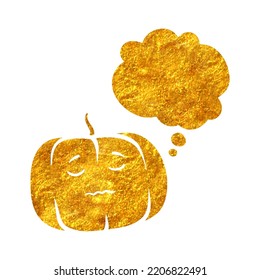 Hand drawn pumpkin characters in gold foil texture vector illustration