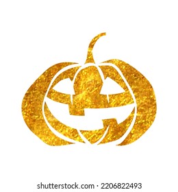 Hand drawn pumpkin characters in gold foil texture vector illustration