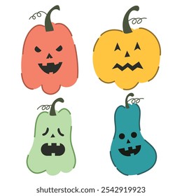 Hand drawn pumpkin element set. Autumn, Fall, Thanksgiving, pumpkin season. Suitable for flat design graphic illustration, clip art, stickers, posters, stickers, cards, etc 