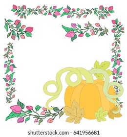 hand drawn pumpkin and flowers