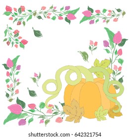 hand drawn pumpkin and flowers