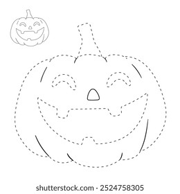 Hand drawn pumpkin halloween coloring pages for kids. Trace and color pumpkin halloween. Pumpkin halloween vector. Coloring book for kids. Kindergarten and preschool worksheets printable for kids. 