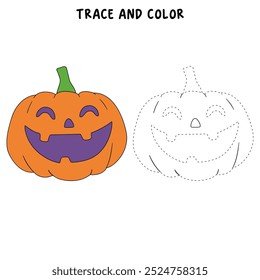 Hand drawn pumpkin halloween coloring pages for kids. Trace and color pumpkin halloween. Pumpkin halloween vector. Coloring book for kids. Kindergarten and preschool worksheets printable for kids. 