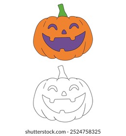 Hand drawn pumpkin halloween coloring pages for kids. Trace and color pumpkin halloween. Pumpkin halloween vector. Coloring book for kids. Kindergarten and preschool worksheets printable for kids. 