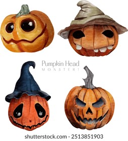 hand drawn pumpkin head monster for halloween design.