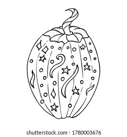 Hand drawn pumpkin illustration. Single element isolated on white background. Line art, vector eps10. Can be used for greeting cards, halloween decoration, organic natural food design.