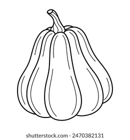 Dibujado a mano calabaza arte de la línea. Icono de garabato de calabaza. Ilustración vectorial de calabaza en blanco y negro. Perfecto para póster, tarjeta de felicitación, página para colorear para niños y adultos. 