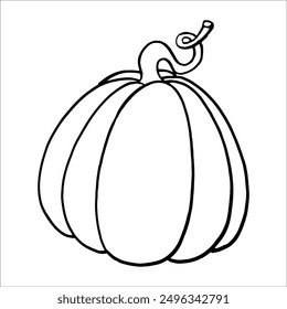 Hand Drawn pumpkin line art. Pumpkin doodle icon. Black and white Pumpkin vector illustration. Perfect For Poster, Greeting Card, Coloring page for kids and adults..