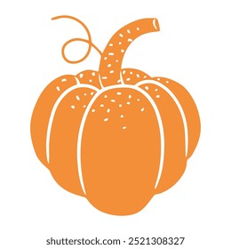 Hand drawn pumpkin in linocut design, silhouette of a seasonal farm vegetable. Isolated on white vector illustration