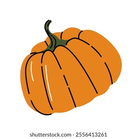 Hand drawn pumpkin. Orange pumpkin sketch. Autumn and fall season vegetable. Harvest and crop. Farming and agriculture. Flat vector illustration isolated on white background