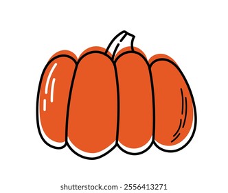 Hand drawn pumpkin. Orange pumpkin sketch. Autumn and fall season vegetable. Harvest and crop. Template and layout. Flat vector illustration isolated on white background