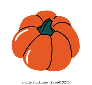 Hand drawn pumpkin. Orange pumpkin sketch. Autumn and fall season vegetable. Harvest and crop. Graphic element for website. Flat vector illustration isolated on white background