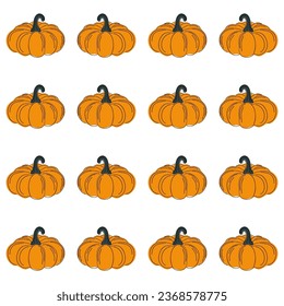 Hand drawn pumpkin seamless pattern. Modern linear style with colorful spots. Minimalist fall holiday background vector illustration. Ideal for fabric, textile, prints, wrapping paper.