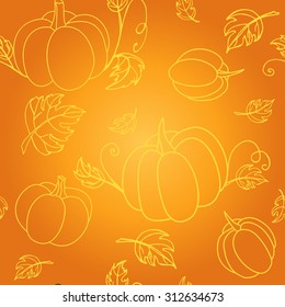 Hand drawn pumpkin. Seamless pattern background. Vector illustrations.