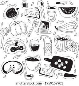 Hand drawn pumpkin set black white
