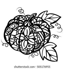 Hand drawn pumpkin. for Thanksgiving day, Halloween.Hand drawn sketch for adult coloring page 