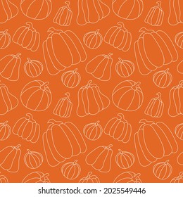 Hand drawn pumpkins in doodle style. Autumn vector seamless pattern. Design for the celebration of halloween for printing on fabric, packaging