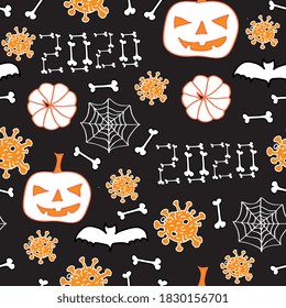Hand drawn pumpkins. Funny pumpkins. Decorating for the holidays, autumn decor, children s drawing, Vector illustration.Elegant white, orange and black combination. Seamless vector pattern. Mexican st