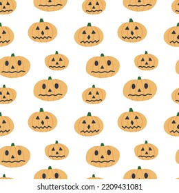 Hand drawn pumpkins head monsters seamless patterm. Halloween pumpkins pattern in cartoon style