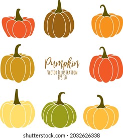 Hand drawn  pumpkins on white background.Pumpkin of various shapes and colors. Thanksgiving and Halloween Elements.vector illustration.