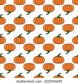 Hand drawn pumpkins seamless pattern. Thanksgiving vector background.  Perfect for clothes, fabric, scrapbooking, wrapping paper, etc.
