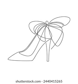 Bombas dibujadas a mano arco tacones altos línea de zapatos dibujo continuo ilustración vectorial. Icono de silueta lineal Impresión de la moda, banner de la tienda, tarjeta, póster de arte de la pared, folleto.
