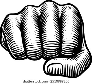 Hand drawn Hand Punching Forward. Punching Fist. Fist Punch. Clenched Fist. Fist Bump Hand Sign. Hand Gesture Sketch Illustration Engraving Woodcut Vintage Style Vector Line Art