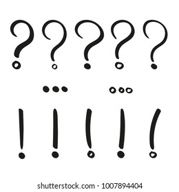 Hand drawn punctuation marks. Question, exclamination, ellipsis marks vector illustration set.