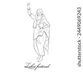 Hand drawn Punjabi dance, An illustration of Punjabi folk dance, A tall lady performing folk