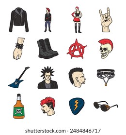 Hand Drawn Punk Illustration Colored Set