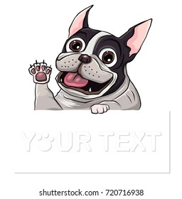 Hand drawn puppy French bulldog with place for text vector.Cartoon Happy French bulldog smile with Space for text.