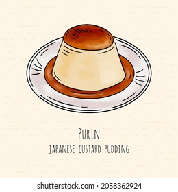 Hand drawn purin, Japanese custard pudding
