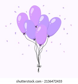 Hand drawn purple balloons bunch. Party decoration. Flat vector illustration