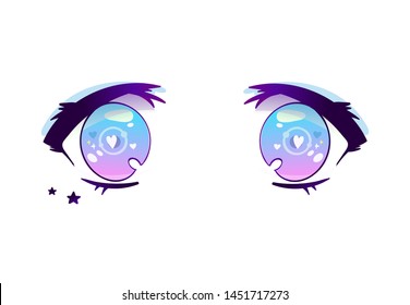 Hand drawn purple blue anime kawaii eyes. Hand drawn vector illustration in japanese style. Perfect for prints