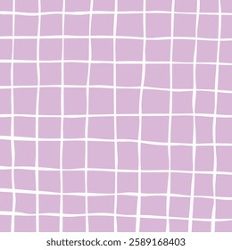 Hand drawn purple cute grid pattern for background. doodle beige, plaid pattern. Graph square background with texture. Line art freehand grid vector outline grunge print. Vector illustration