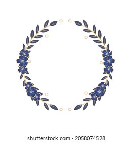 hand drawn purple flower frame with circular leaves. romantic decorative frame wreath on white background. For wedding invitations and greeting cards. vector illustration