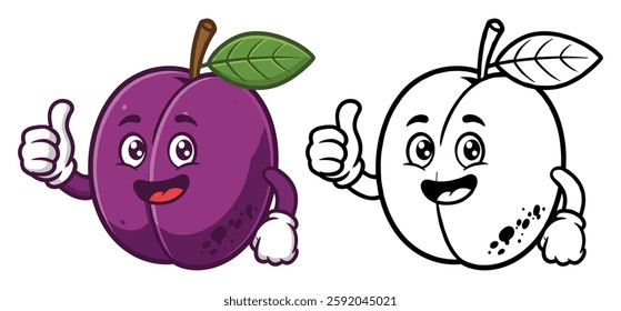  Hand drawn purple fruit giving a thumbs vector Clipart Illustration with a white background 