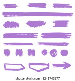 Hand drawn purple highlight marker lines, spots and shapes.